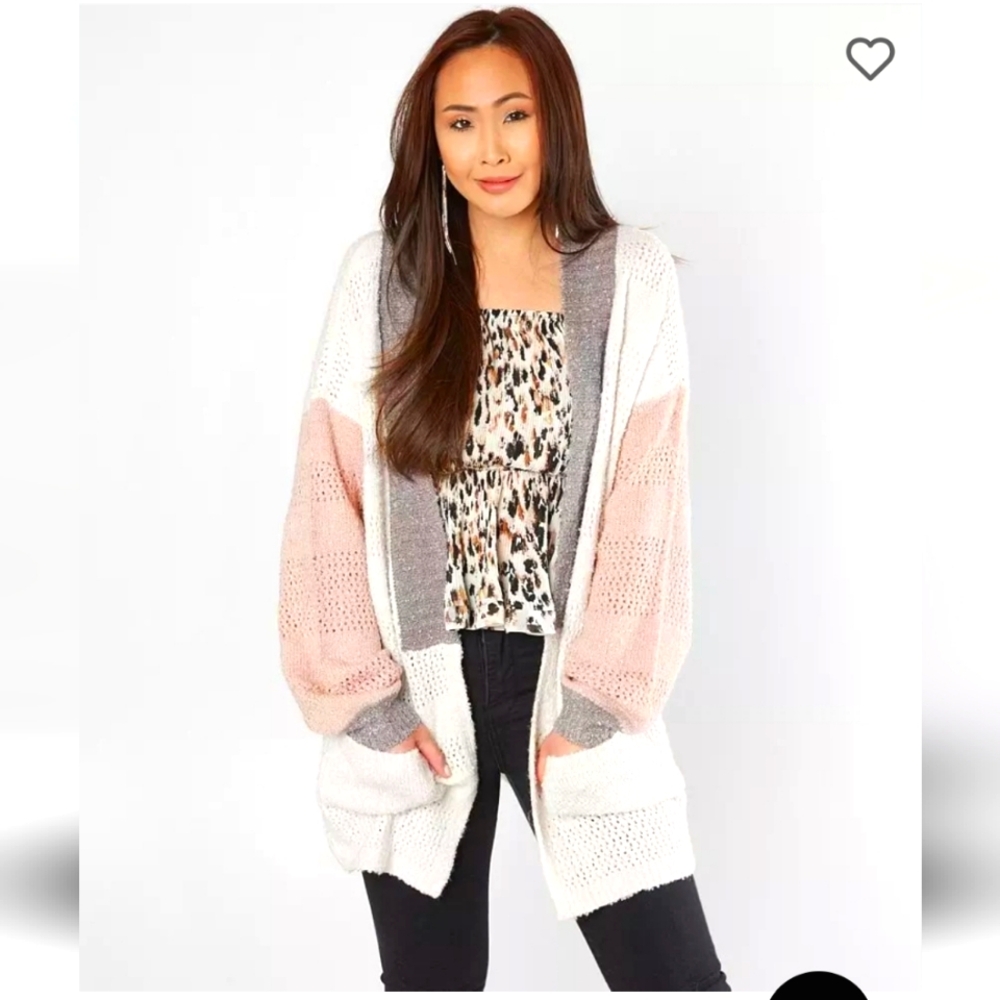 Buckle Gimmicks Color Block Cardigan Sweater